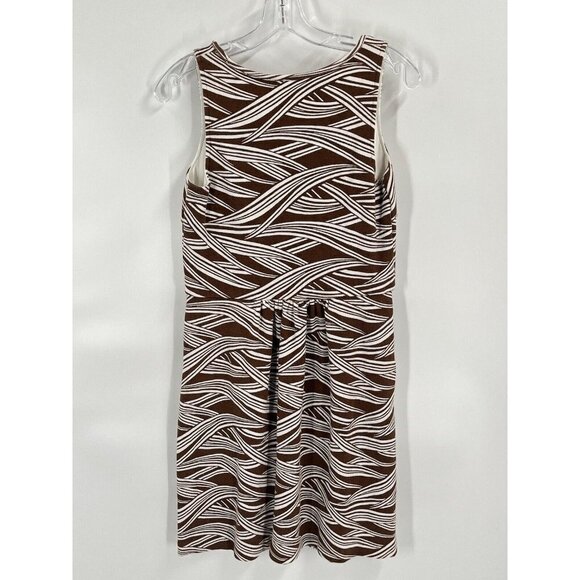 Boden Ellie Ponte Brown White Print Sleeveless Dress Pockets Sz 8 - Picture 5 of 6